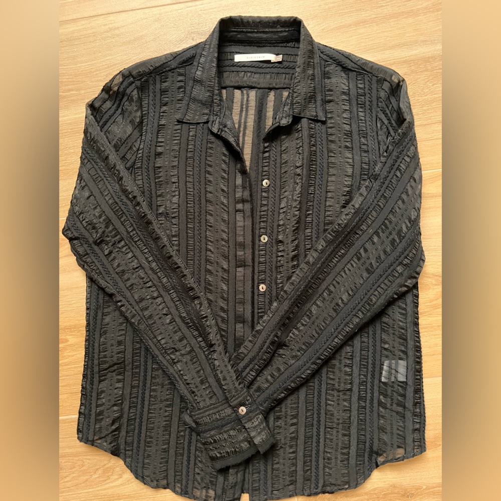 Elaine Kim Sheer Black Hidden Button Blouse – Size Small